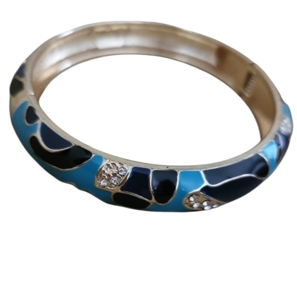 Y2K Sequin Enamel Rhinestone Hinged Bangle Bracelet - Picture 7 of 11